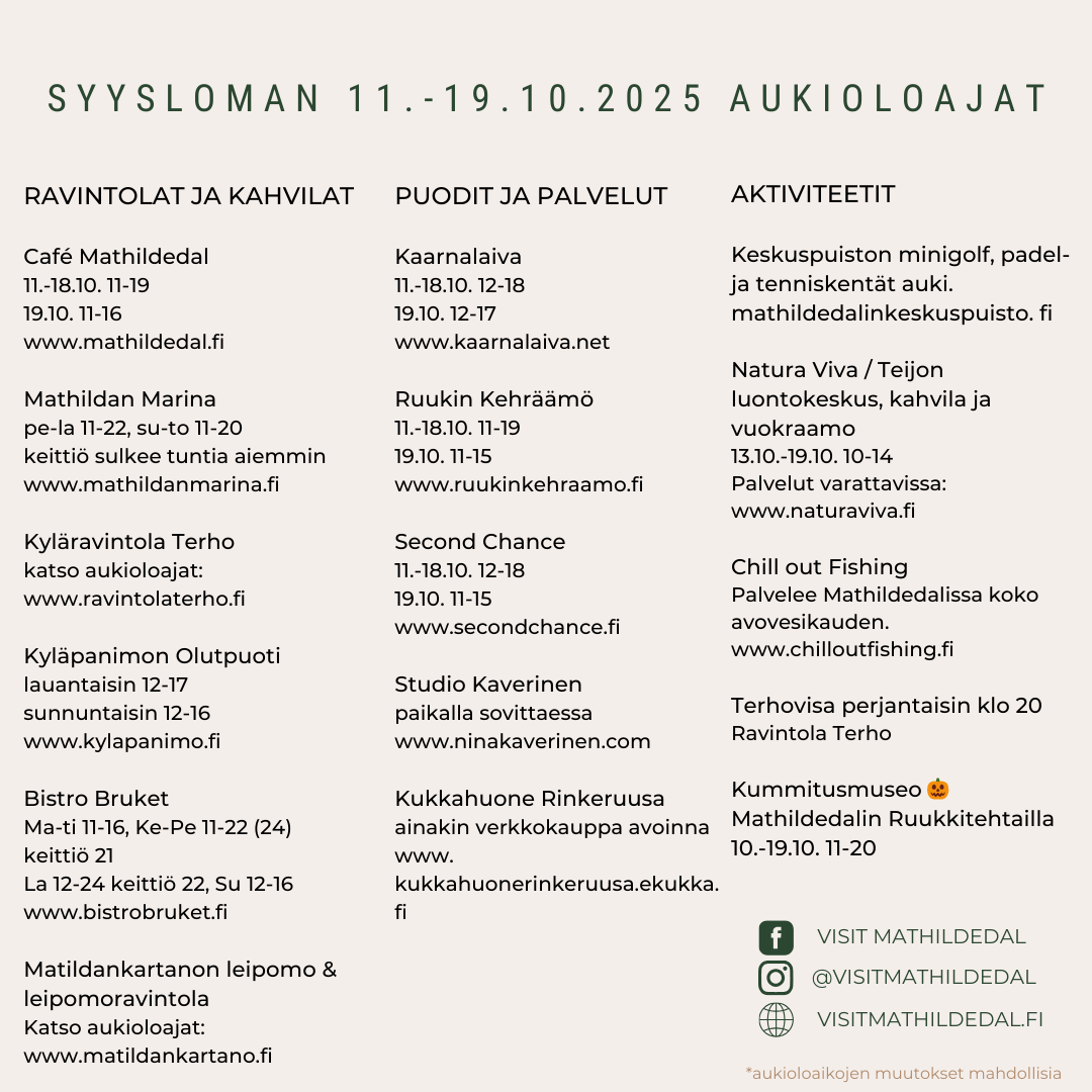 Syysloman 2025 aukioloajat